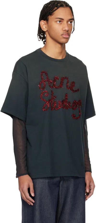 Acne Studios Gray Layered Logo T-shirt In Blue