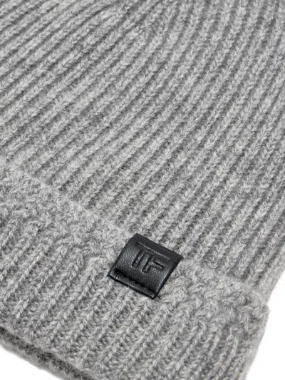Tom Ford Ribbed-knit Patch Hat In Gray