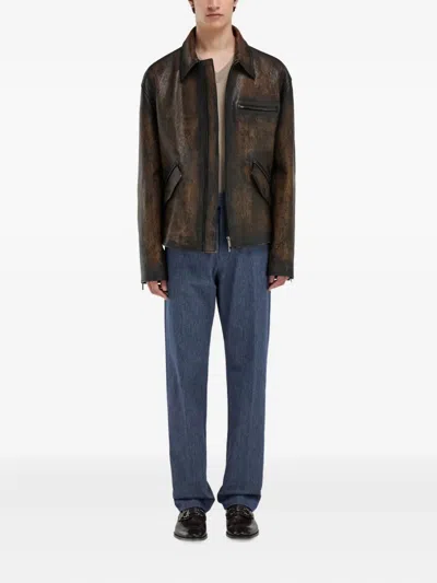 Ferragamo Flap Pocket Zip Leather Jacket In Multi