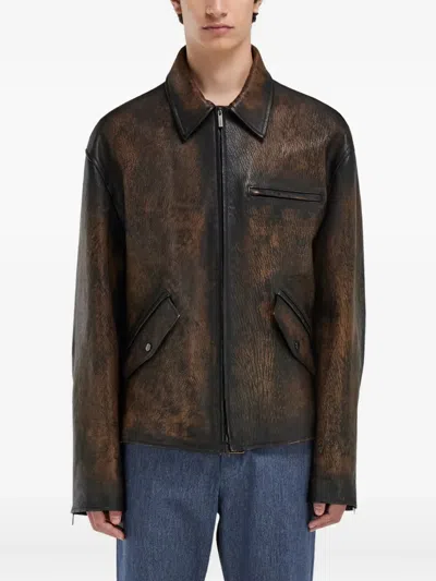 Ferragamo Flap Pocket Zip Leather Jacket In Multi