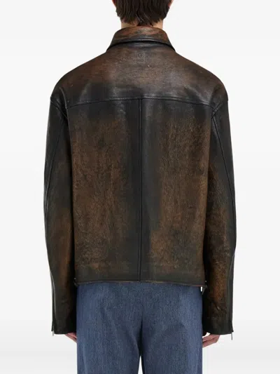 Ferragamo Flap Pocket Zip Leather Jacket In Multi