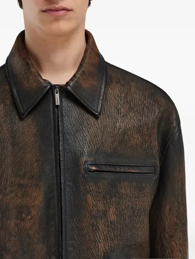 Ferragamo Flap Pocket Zip Leather Jacket In Multi
