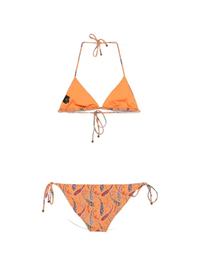 Etro Paisley-print Triangle Bikini In Orange