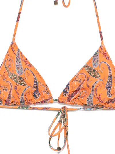 Etro Paisley-print Triangle Bikini In Orange