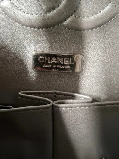 Pre-owned Chanel Medium Double Flap Patchwork Shoulder Bag In Silver
