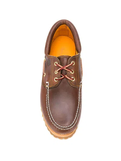 Timberland Authentic Brown Loafers With Embossed Logo On The Side In Leather Man In Burgundy