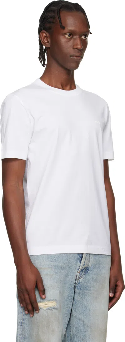 Hugo Boss Boss Mens White Crewneck Embroidered Branding Cotton-jersey T-shirt