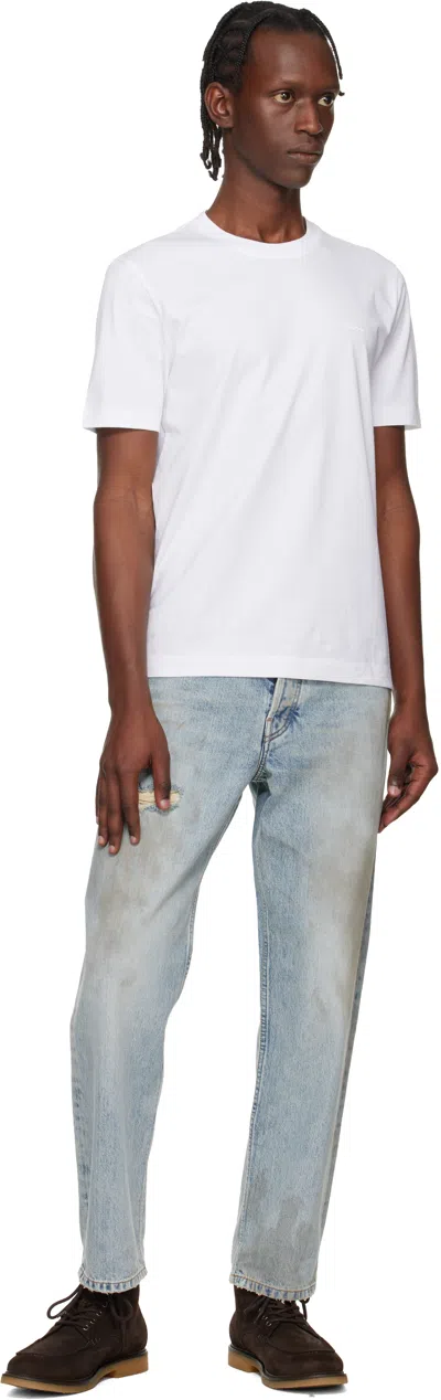 Hugo Boss Boss Mens White Crewneck Embroidered Branding Cotton-jersey T-shirt