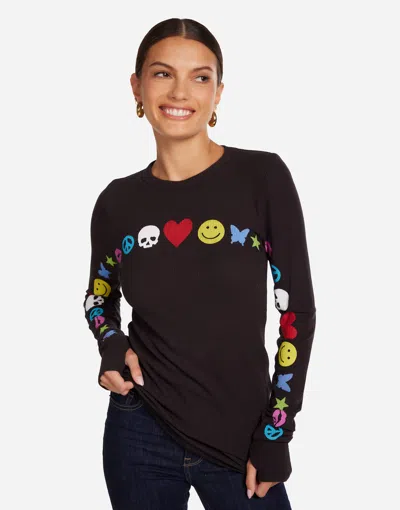 Lauren Moshi Mckinley Elements Arch Fitted Thermal Longsleeve Top In Black