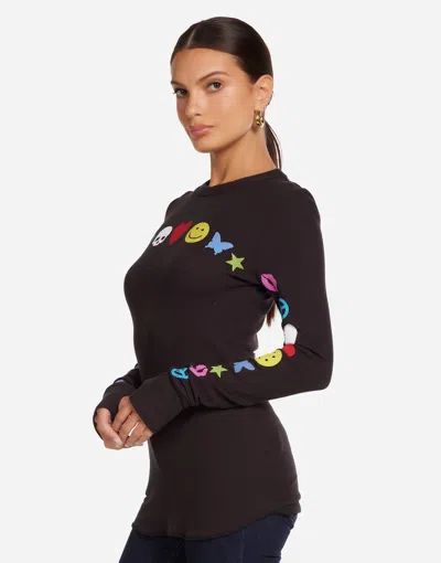 Lauren Moshi Mckinley Elements Arch Fitted Thermal Longsleeve Top In Black