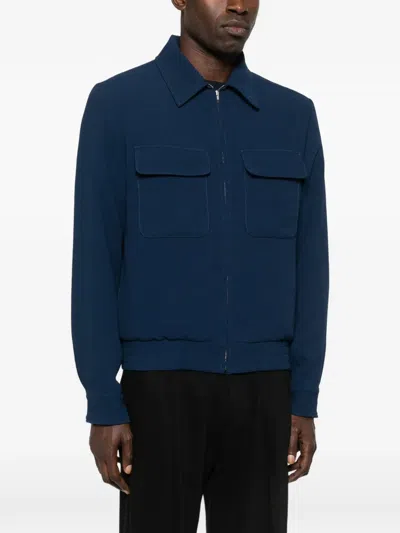Sandro Theodore Patch Pocket Zip Jacket In Blue
