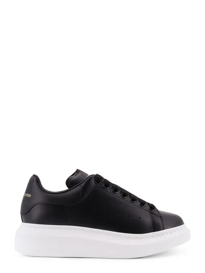 Alexander Mcqueen Black Low Top Sneakers With Logo Lettering On Tongue And Heel In Leather Woman In Multi