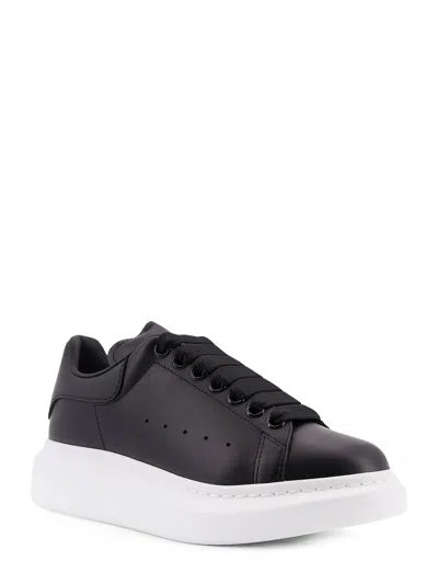 Alexander Mcqueen Black Low Top Sneakers With Logo Lettering On Tongue And Heel In Leather Woman In Multi