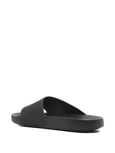 Givenchy Black Sandals With Wide Band And Contrasting Logo Patch In Rubber Man