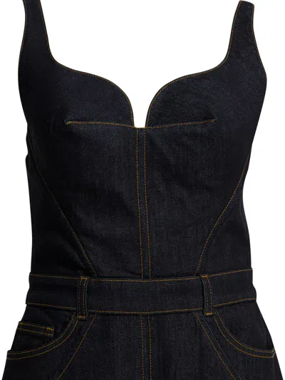 Givenchy Womens Dark Blue Contrast-stitch Panelled Denim Midi Dress In Black