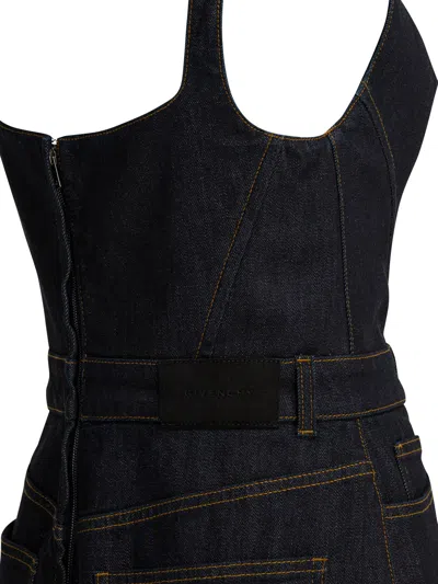 Givenchy Womens Dark Blue Contrast-stitch Panelled Denim Midi Dress In Black