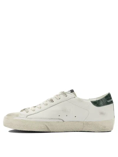 Golden Goose Super-star White Low Top Sneakers With Embossed Logo And Contrasting Heel Tab In Leather Man In Multi