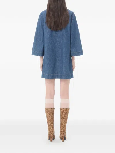 Valentino Vlogo Signature Denim Dress Three Quarter Sleeves In Blue