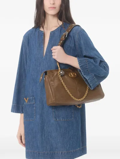 Valentino Vlogo Signature Denim Dress Three Quarter Sleeves In Blue