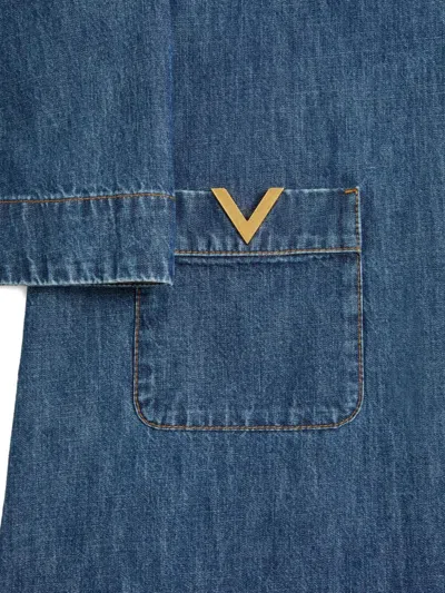 Valentino Vlogo Signature Denim Dress Three Quarter Sleeves In Blue