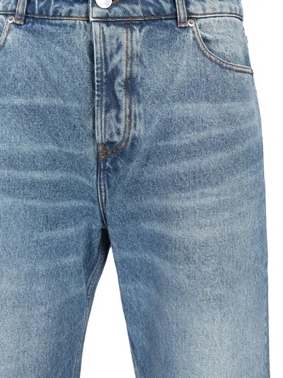 Ami Alexandre Mattiussi Ami Straight-leg Denim Jeans With Faded Blue Wash And Leather Accent