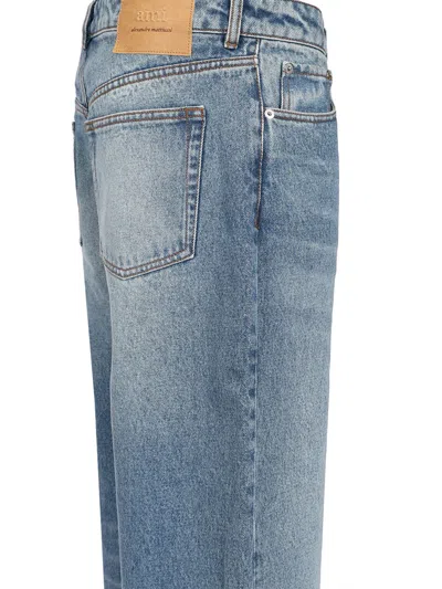 Ami Alexandre Mattiussi Ami Straight-leg Denim Jeans With Faded Blue Wash And Leather Accent