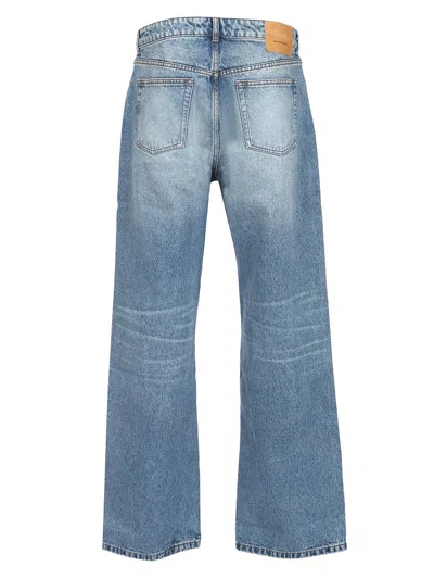 Ami Alexandre Mattiussi Ami Straight-leg Denim Jeans With Faded Blue Wash And Leather Accent