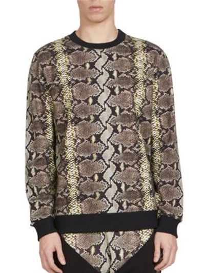 Givenchy Python & Stripe Sweatshirt In Black, Yellow, Animal Print. In Dark Beige