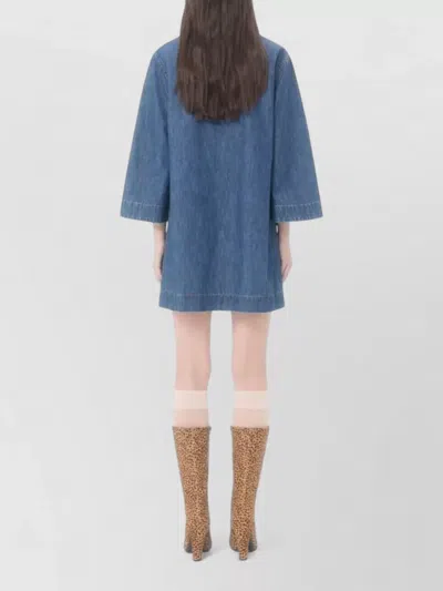 Valentino Vlogo Signature Mini Dress With V-neck And Pockets In Blue