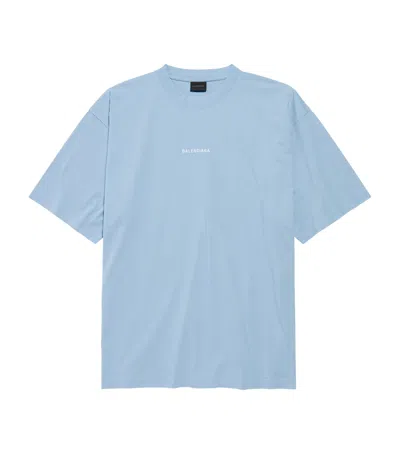 Balenciaga Logo Embroidered Cotton Jersey T-shirt In Blue