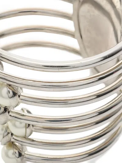 Pre-owned Dior 2000s Logo Pearl Bangle In Silver