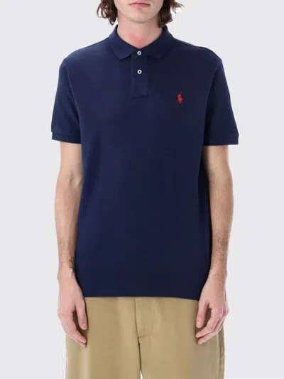 Polo Ralph Lauren Navy Blue Cotton Polo Shirt With Embroidered Logo In Black