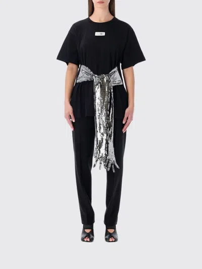 Mm6 Maison Margiela Short-sleeve Black T-shirt With Disco-style Gloves