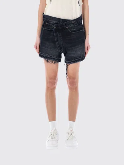 R13 Crossover Asymmetric Distressed Denim Shorts In Black