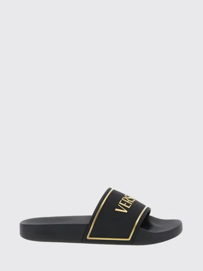 Versace Black Sandals With Logo Printed On The Front In Black