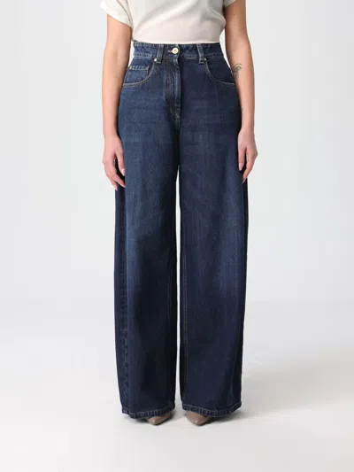 Brunello Cucinelli Women Blue Jeans With Five-pocket Design And Patch Logo On The Back In Denim Woma In Blue
