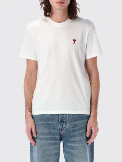 Ami Alexandre Mattiussi De Caur Embroidered Organic Cotton-jersey T-shirt In White