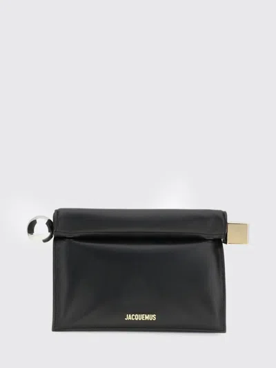 Jacquemus Rectangular Lamb Leather Clutch With Rolled Handle In Black