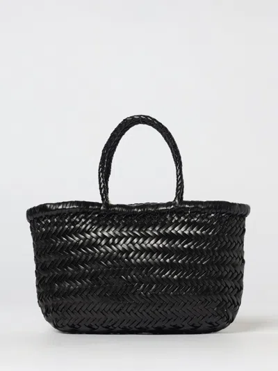 Dragon Diffusion Mini Flat Gora Woven Leather Top Handle Bag In Black