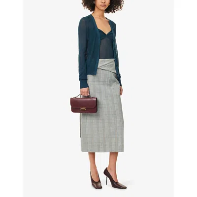 Victoria Beckham Checked Virgin Wool Midi Skirt In Gray