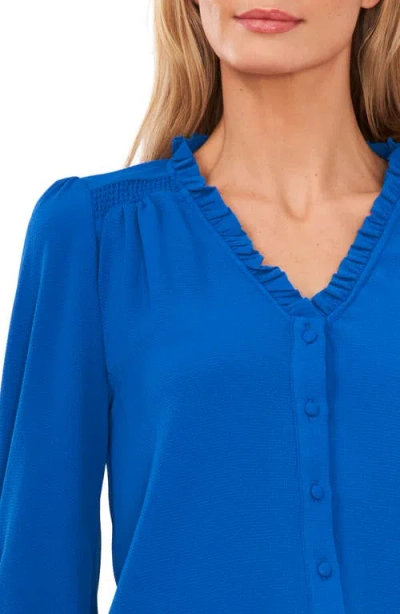 Cece Ruffled Button-front Top In Blue