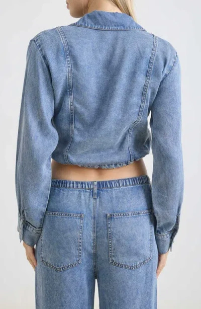 Blu Pepper Denim Cropped Button Front Top In Blue