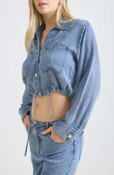 Blu Pepper Denim Cropped Button Front Top In Blue