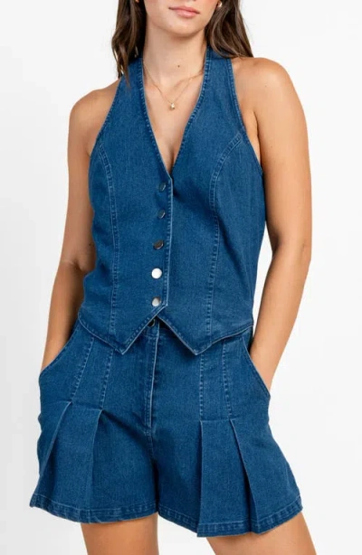Beivy Stretch Denim Romper In Blue