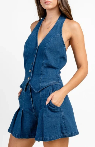 Beivy Stretch Denim Romper In Blue
