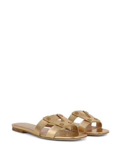 Veronica Beard Via Metallic Leather Flat Slide Sandals In Gold