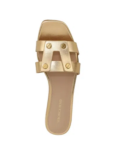 Veronica Beard Via Metallic Leather Flat Slide Sandals In Gold