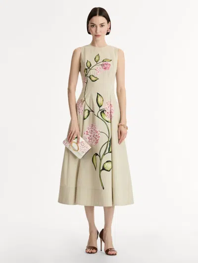 Oscar De La Renta Sleeveless Porcelain Flowers-print Midi Day Dress In Animal Print