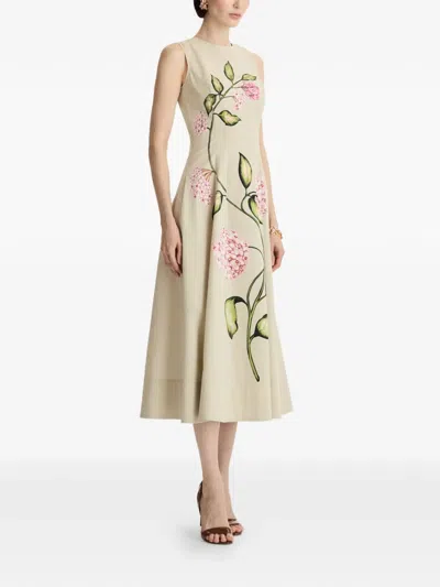 Oscar De La Renta Sleeveless Porcelain Flowers-print Midi Day Dress In Animal Print