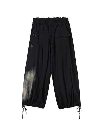 Y's Drawstring Printed Trousers In Black